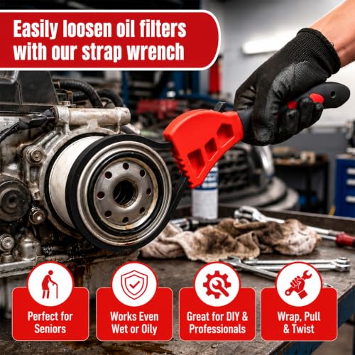 Adjustable Rubber Strap Wrench Set, 2-Pack Belt Wrench with 6 inch & 8 inch Handles for Oil Filters, Water Filters, Plumbing, Jar Lids, Sink Pipes, Faucets & PVC Unions
