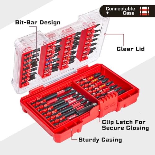 Geinxurn 107Pieces Impact Screwdriver Bits Set, Magnetic S2 Steel 1”/2”3”Phillips/Square/Torx/Slotted/Hex/Pozi Bits Tips and Impact Bit Holder with Storage Box Case - style: STKB107