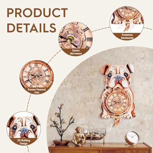 3D Wooden Puzzles for Adults-Bulldog Clock Puzzle-Adult Crafts - color: Bulldog Clock