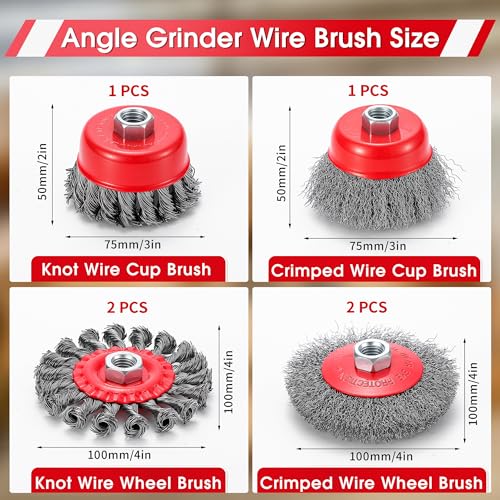 6PCS Twist Knot Wire Brush, Wire Wheel Cup Brush Set for 4-1/2" Angle Grinder, Angle Grinder Brushes with 5/8" Threaded Arbor for Heavy Cleaning Rust, Stripping, Abrasive - 3" Cup & 4" Wheel - color: Wheel Brush & Cup Brush