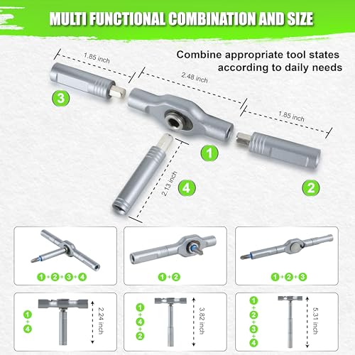 SUNHZMCKP 24 in 1 Magnetic Ratchet Screwdriver Set with Detachable T Handle | HRC60+ S2 steel bits, anti-slip precise tip; 58-tooth reversible ratchet T-handle, extendable rod slots work as nut wrench