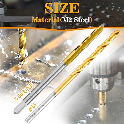 3-56 UNF Tap and #45 Drill Bit Kit for Metal, M2 HSS Drill and Tap Set - size: 3-56 Tap, #45 Drill