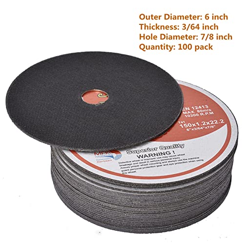 kimllier 100 Pack Cut Off Wheel 6 Inch x 0.045 Inch x 7/8 Inch Metal and Stainless Steel Cutting Discs Fit for Angle Grinders