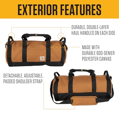 Carhartt Classic Round Duffel with Utility Pouch, Heavy-Duty, Water-Resistant Packable Gear Bag for Jobsite, Gym, and Travel - color: Black, style: 25l