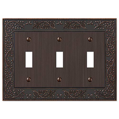 Amerelle 43TTTVB English Garden Wallplate, 3 Toggle, Cast Metal, Aged Bronze, 1-Pack - color: Aged Bronze, size: 3 Toggle