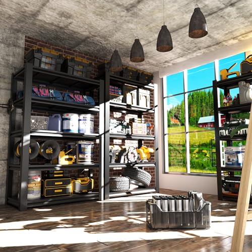 72" H Garage Shelving, Garage Shelves Heavy Duty, 5 Tier Adjustable Garage Storage Shelves for Warehouse, Basement, Workshop, Kitchen, Require Assembly, 16''D*36''W*72''H, Black - color: Black, size: 16"D*36"W*72"H