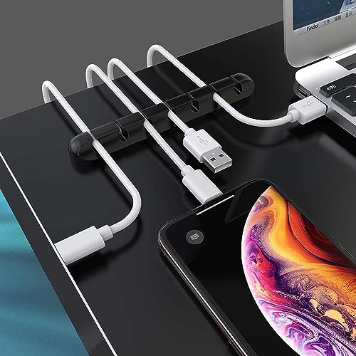 SOULWIT 3 Pcs Silicone USB Cable Holder Clips, Self Adhesive - Black - color: Black