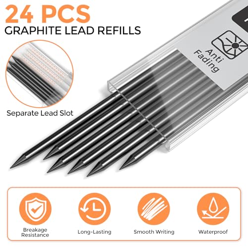 Nicpro 24 Pieces Carpenter Pencil Lead Refills 2.8mm, Black - color: Black, size: 24 Piece