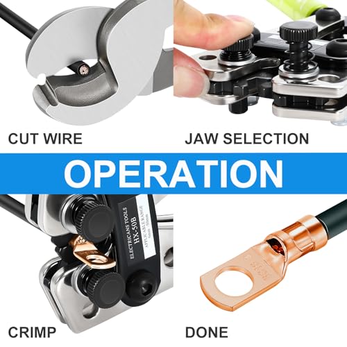 Battery Cable Lug Crimping Tool with 60pcs Copper battery terminal connectors,60pcs Dual Wall Adhesive Heat Shrink Tubing,Wire Crimper Tool for AWG 10-1/0 battery Cable Ends Crimper with Cable Cutter - color: 2 Tools With 120 Accessories