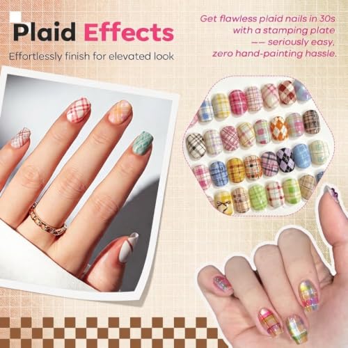 modelones 16Pcs Nail Stamping Kit French Tip Stamper Plaid Nail Stamp Plate - color: A A A1 Classic Plaid Elegance