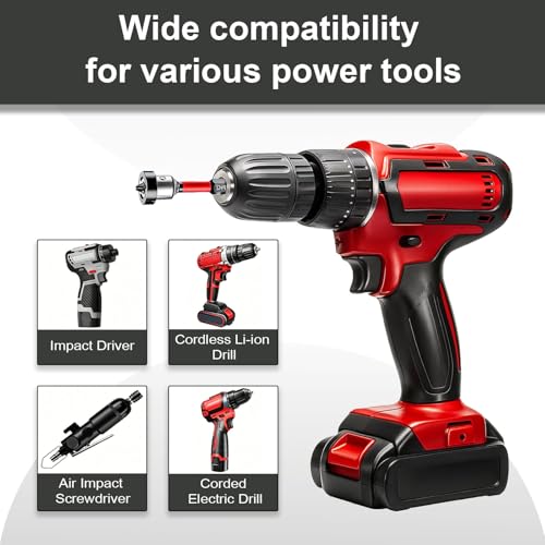 6pcs Drywall Screw Setter Set, 1/4" Hex Adjustable Depth Positioning Bits with Magnetic Bit Holder Extension Bar, Magnetic Positioning Screwdriver Bits, for Sheetrock and Plasterboard Screws (Red) - color: Red