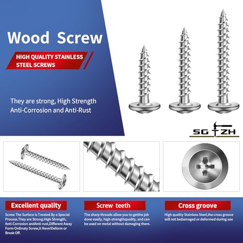 #8 x 1 Inch Wood Screw 500Pcs 410 Stainless Steel Standard Thread Truss Head Fast Self Tapping by SG TZH - color: Silver - Stainless Steel, size: #8 x 1"