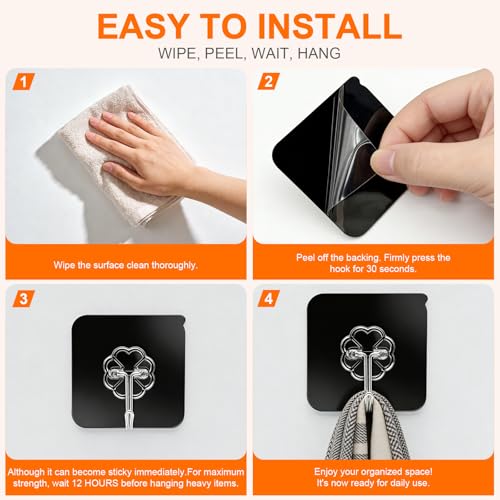 DDMY Black Adhesive Wall Hook for Hanging Heavy Duty Sticky Hooks 24 Pack - color: Black, size: 24 Pieces
