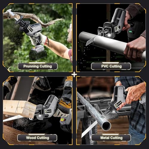 Cerycose Cordless Reciprocating Saw Compatible with DeWalt 20V Battery, Brushless motor, Variable Speed 0-3000 Spm, Tool Free Blade Change, 4 Saw Blades for Wood/Metal/PVC Cuts (Tool Only) - style: One-handed for dewalt battery