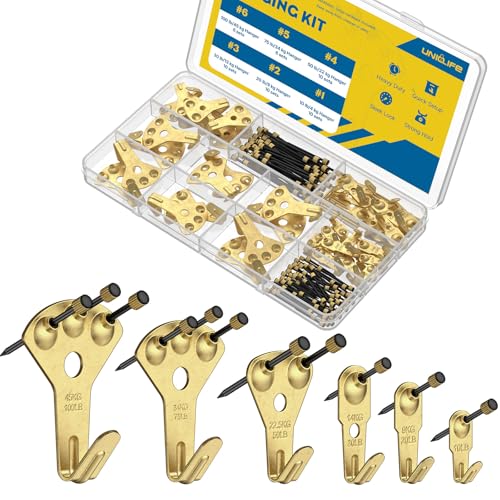 Uniclife 152 Pcs Heavy Duty Picture Hanging Kit, Picture Hanging Hooks,Gold - size: 152 Pcs, style: Gold