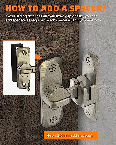 90/180 Degree Barn Door Latch Lock with Spacer, Bronze, 1 Pack - color: Bronze-1Pc