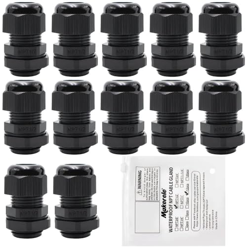 MAKERELE 12pcs 1/2" NPT Cable Gland Waterproof IP68 Strain Relief Connector - color: Black, size: 1/2" 12pcs BAG