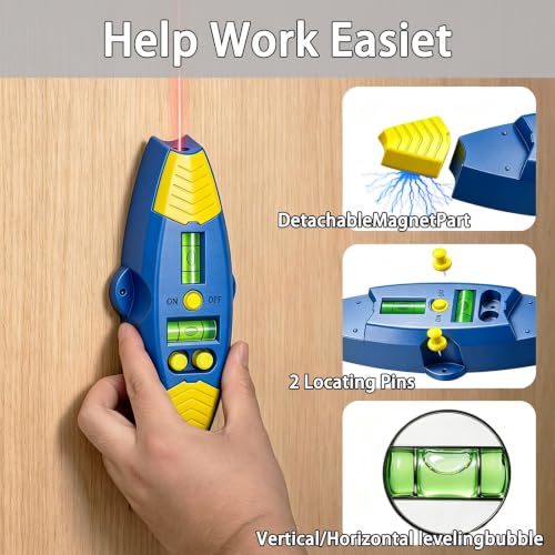 3-in-1 Magnetic Stud Finder with Laser, Wall Scanner with 2 Detachable Magnetic Positioning Modules & 4 Wooden Surface Locator Pins, Stud Finder Leveler Tool for Home Renovation Inspection. (Blue) - color: Blue