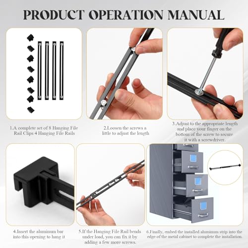 12 Pcs Metal Adjustable File Cabinet Rails Set, Black,18-32.5 Inch - color: Black, size: 18-32.5 Inch