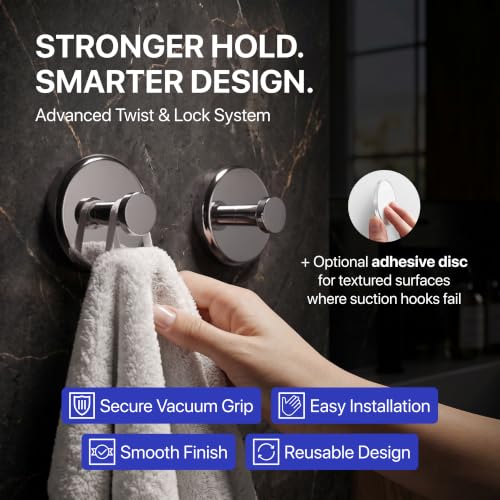 HOME SO Suction Cup Hooks for Shower & Bathroom Towel Holder 2-Pack Chrome - color: Chrome, size: 2 Pack