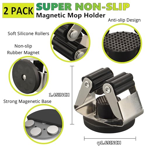 ULIBERMAGNET Magnetic Mop Broom Holder,6 Pack Heavy Duty Movable Magnetic Broom Holder Rack,Anti-slip Wall Mounted Utility Storage Mop Shovel Hanger for Garage, Kitchen, Laundry, Garden - style: 12LB 2PCS Silver&Black Magnetic Mop Holder
