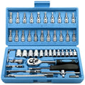 Egofine 46 Pieces 1/4 inch Drive Socket Ratchet Wrench Set, with Bit Socket Set Metric and Extension Bar for Auto Repairing and Household, with Blue Storage Case - style: 1/4" 46 PCS-Blue
