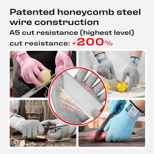 JDL Large Pink Cut Resistant Gloves with Touch Screen, Food Grade, ANSI A5, 3D Stretch Fit, Firm Grip, Suitable for Oyster Shucking, Meat Slicing, Kitchen Protection - color: Pink, size: Large