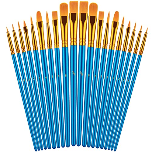 Paint Brushes Set for Acrylic Painting, 20 Pcs Oil Watercolor Acrylic Paint Brush, Artist Paintbrushes for Body Face Rock Canvas, Kids Adult Drawing Arts Crafts Supplies, Blue - color: Blue