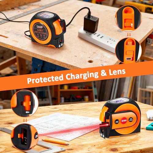 3-in-1 Laser Tape Measure, 197 ft Distance Meter, 16 ft Tape, Digital Level