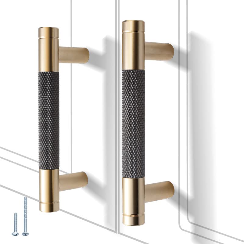 12 Pack 3 Inch 76 mm Knurled Cabinet Handles Cabinet Pulls Aluminum Handles Pulls Gold and Grey Oxidation Finish with Diamond Pattern 4" Length (3" Hole Center) - color: Gold and Grey, size: 3 Inch
