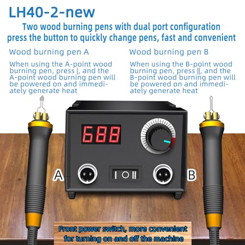 FIRElood Wood Burning Tool, Wood Burner kit Pen 25~750℃, Wood Burning kit with Digital Thermometer Temperature Adjustable Temperature, 2 pyrographic Wood Burning pens, 30 Wood Burning Pen Tips - color: Lh40-2-new