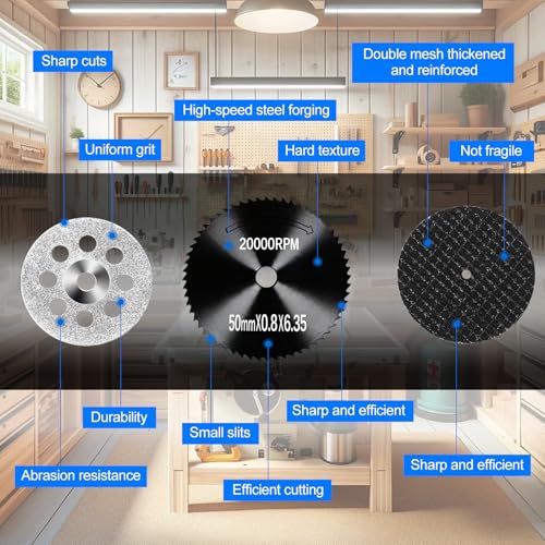 44 PCS Cutting Wheel Set for Dremel Rotary Tool: 20 Resin Cutting Discs, 6 Mini HSS Saw Blades, 10 Diamond Cut Off Wheels & 2 Screwdrivers Can Cutting Wood, Metal, Plastic, Glass, Tile, Stone (Black) - color: Black