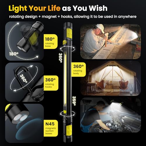 3000LM Rechargeable LED Underhood Work Light, 【Auto On/Off】 Work Light | 3000LM brightness for engine bays, garages, workshops and roadside repairs; magnetic mounting, hooks, 5200mAh battery