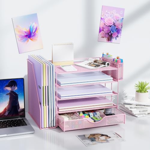 gianotter 5-Tier Desk Organizer with Drawers and File Holders - color: Pink, size: 5T