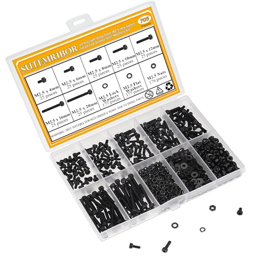 705 Pieces M2.5 Screws Nuts Washers Set Black, Sutemribor M2.5 x 4/6/8/10/12/16/20mm Hex Socket Head Cap Screws Nuts Washers Assortment Kit, 12.9 Grade Alloy Steel, Fully Threaded - size: M2.5 x 4/6/8/10/12/16/20mm Kit, style: Socket Head