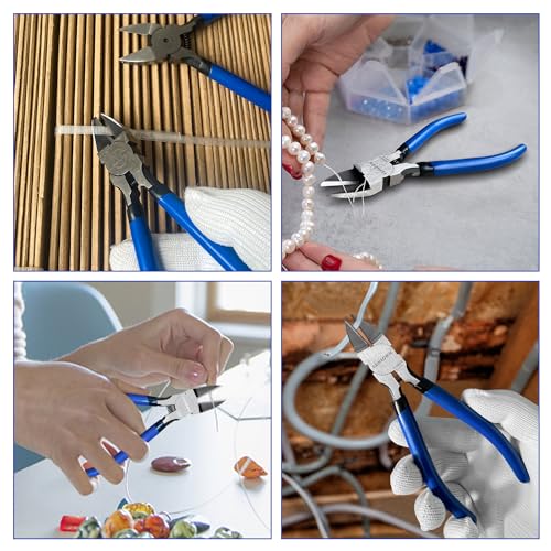 Wire Cutters 5 Pack, 6.5 inch,KAIHAOWIN Flush Cutters Diagonal Cutters Side Cutters Precision Ultra Sharp Spring Loaded Wire Snips Clippers Dikes Cutting Pliers Small for Crafting Jewelry Making,Blue - size: 6.5 inch
