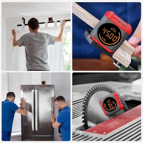 Neoteck Digital Angle Finder LED Rechargeable Level Box Protractor Bevel Gauge Inclinometer with Magnetic Base IP54 Waterproof for Woodworking Home Decoration-Red