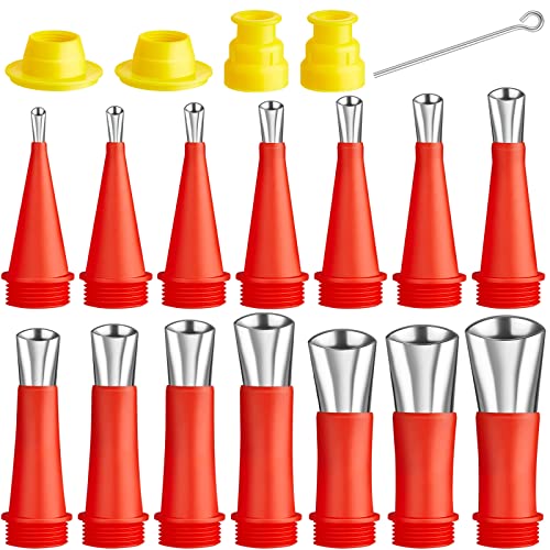19 Pcs Caulking Finisher Kit, Caulking Nozzle Tips: 14 Reusable Stainless Steel Applicators, 4 Connection Bases Replacement, 1 Glue Needle for Bathroom Kitchen Windows Sink Joint