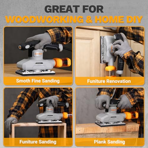 2.2 Amp 1/3 Sheet Palm Sander for Woodworking, Variable Speed up to 26,000 OPM, Corded Electric Sheet Finishing Sander with 15 pcs Sandpaper and Dust Box for Wood Polishing Sanding