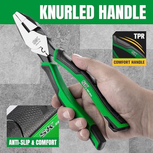 SK 9.5-Inch Linesman Pliers, Laser Hardened Cutting Edges, Cross Teeth - style: 9.5in Linesman Pliers
