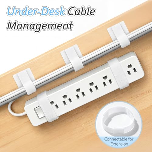 Cable Management Under Desk Detachable Cable Straps, White, 20 Pack - color: White