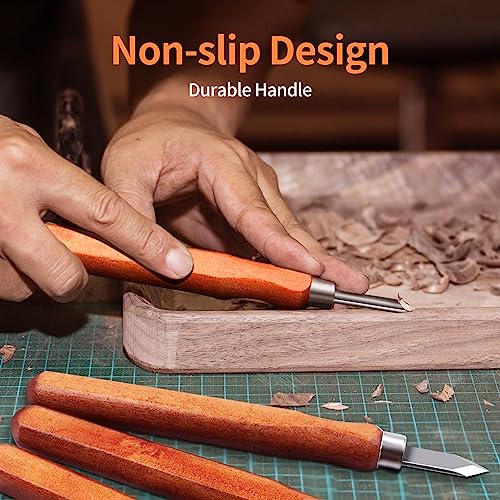Wood Carving Tools Kit - Wood Carving Knife Set for Beginners, Professionals, Hobbyists, Artists, and Sculptors - Multipurpose Sculpting, Soap Carving, Pumpkin Carving(WOOD HANDLE)