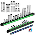12-Piece 1/4" & 3/8" Drive 10mm Socket Set with 3-inch 3/8 & 1/4 Extension Bars | Deep & Shallow Mirror Finish Socket Set | Magnetic Storage Rail | Cr-V | 6 Point & 12 Point (13 Pack) - color: 12pcs 10mm Deep/Shallow +Mag Rail