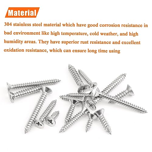 325 Pieces #6#8#10 Wood Screws Set, HELIFOUNER 8 Sizes Phillips Countersunk Head Self-Tapping Screws Assortment Kit, Phillips Flat Head Wood Screws, 304 Stainless Steel - size: #6#8#10