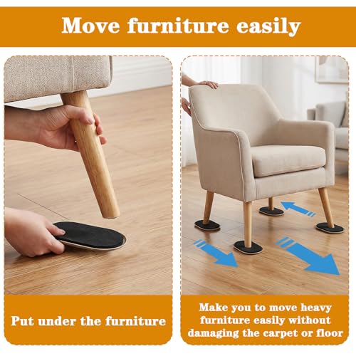 16pcs Oval Furniture Sliders, 6" x 3-1/2" Heavy-Duty Reusable Movers for Carpet & Hardwood Floors - Effortlessly Move & Protect Sofas, Tables, Cabinets