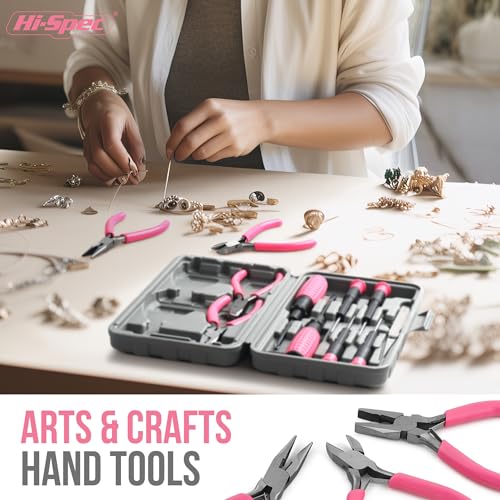 Hi-Spec 11pc Pink Womans Compact Crafts & Home DIY Repair Hand Tool Kit Set with Pliers, Cutters and Precision Screwdrivers for Ladies - size: 11pc