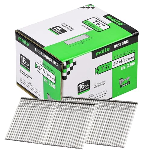 meite 16 Gauge Finish Nails 2-1/4 Inch Galvanized Straight Nails 2,500 PCS - size: 2-1/4" Length