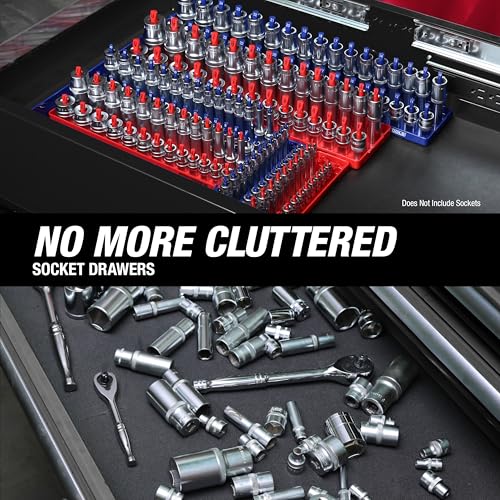 OEMTOOLS 22237 6-Pc SAE & Metric Socket Tray Set for Sizes 1/4", 3/8”, 1/2" - color: Red and Blue