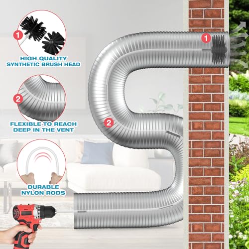 PetOde 35 Feet Dryer Vent Cleaner Kit, Lint Remover, Upgraded Flexible Quick-Snap Brush with Drill Attachment, Extends Up to 35 FEET for Easy Cleaning, Cleaning Tools Use with/Without a Power Drill - size: 35 feet