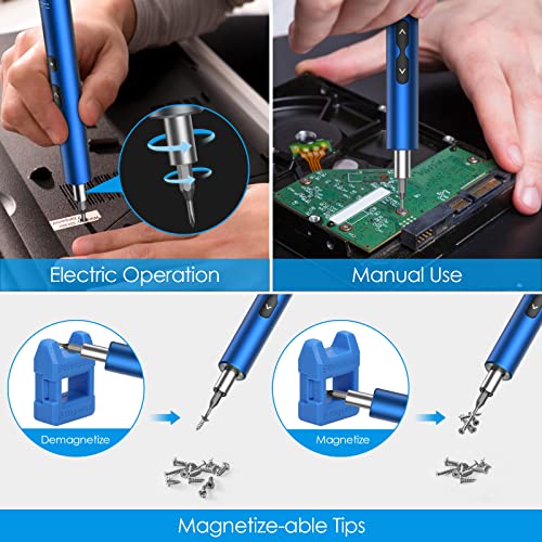AMIR Electric Screwdriver for PC Building, 28 IN 1 Small Power Automatic Screwdriver Set with 24 Bits, Rechargeable Portable Magnetic Repair Tool Kit with LED Lights for Laptops, Watches, Blue - color: Blue